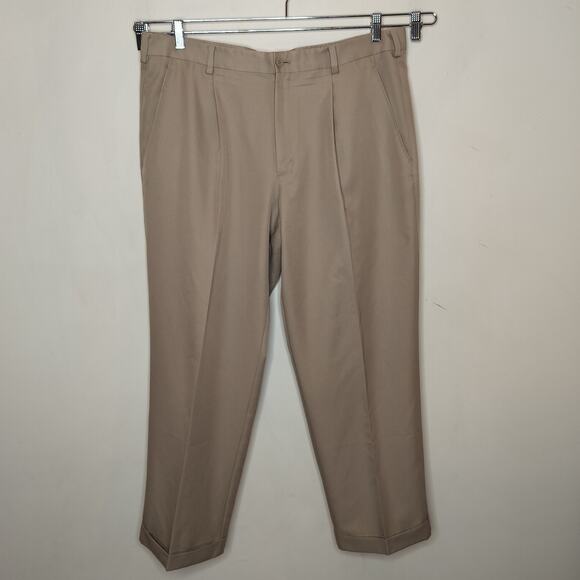 Nike Golf Pants Size 38x30 Tan Pleated Cuffed Hem Performance Chino - Picture 1 of 10